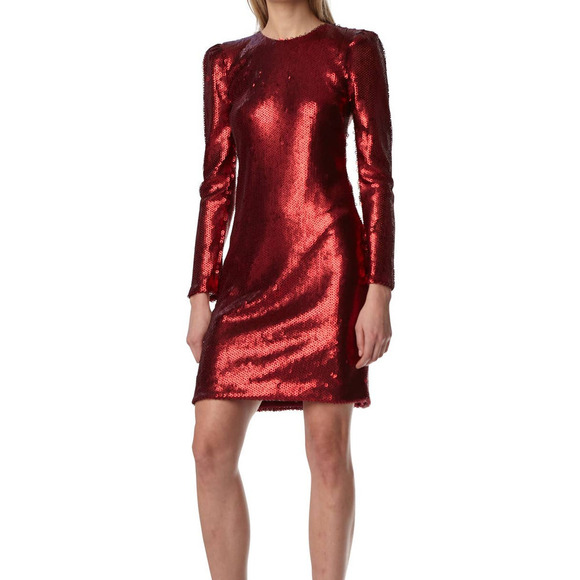 Monique Lhuillier NWT Long Sleeve Red Open Back Sequin Cocktail Mini Dress 6 - Picture 16 of 16